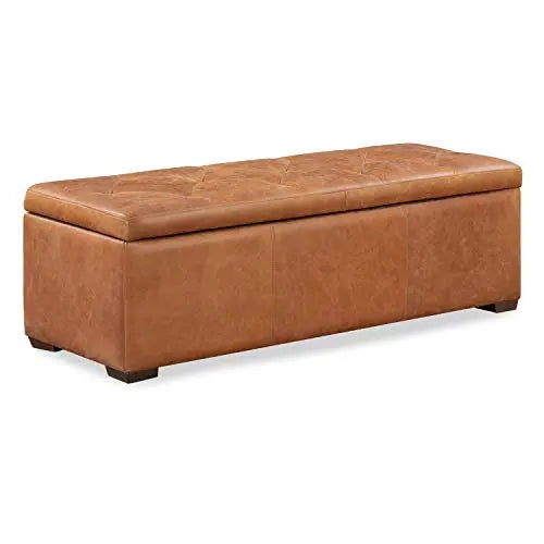 POLY and BARK Leather Ottoman | Senja Storage Ottoman - Cognac Tan POLY & BARK