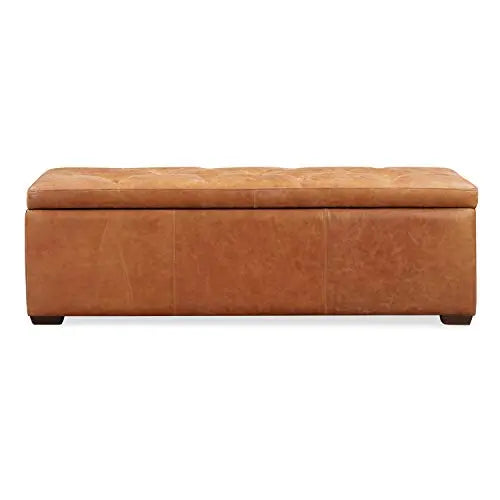 POLY and BARK Leather Ottoman | Senja Storage Ottoman - Cognac Tan POLY & BARK