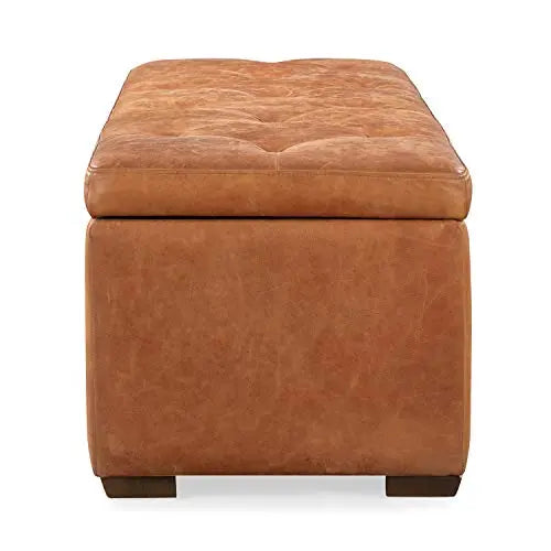 POLY and BARK Leather Ottoman | Senja Storage Ottoman - Cognac Tan POLY & BARK