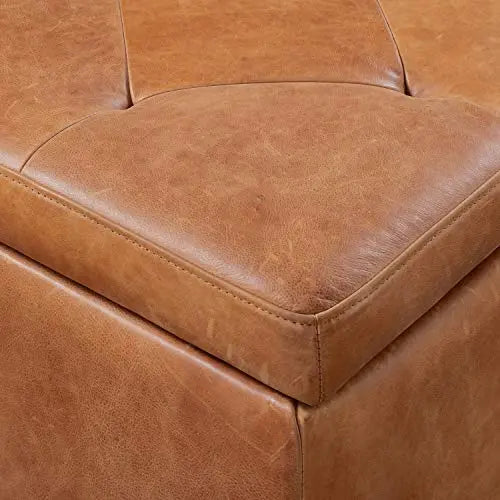 POLY and BARK Leather Ottoman | Senja Storage Ottoman - Cognac Tan POLY & BARK