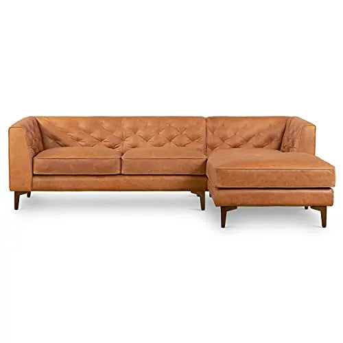 POLY and BARK Leather Sectional | Essex Right-Facing Italian Leather Sofa - Cognac Tan POLY & BARK