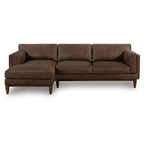 POLY and BARK Leather Sectional, Mara Left-Facing Sofa - Brown Stone POLY & BARK