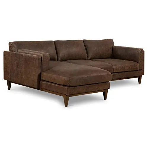 POLY and BARK Leather Sectional, Mara Left-Facing Sofa - Brown Stone POLY & BARK