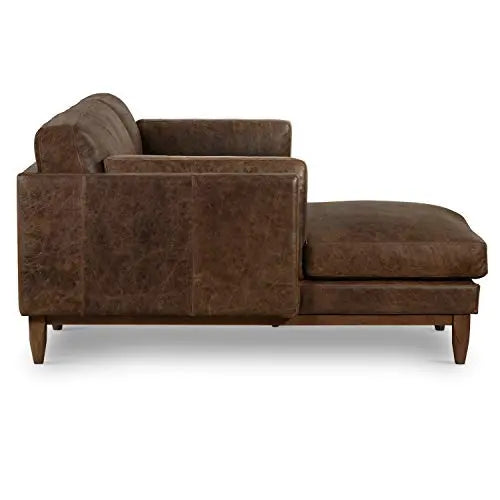 POLY and BARK Leather Sectional, Mara Left-Facing Sofa - Brown Stone POLY & BARK