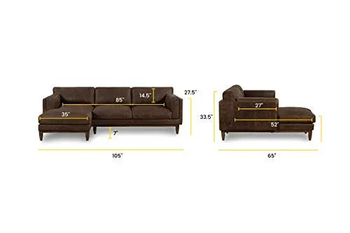 POLY and BARK Leather Sectional, Mara Left-Facing Sofa - Brown Stone POLY & BARK