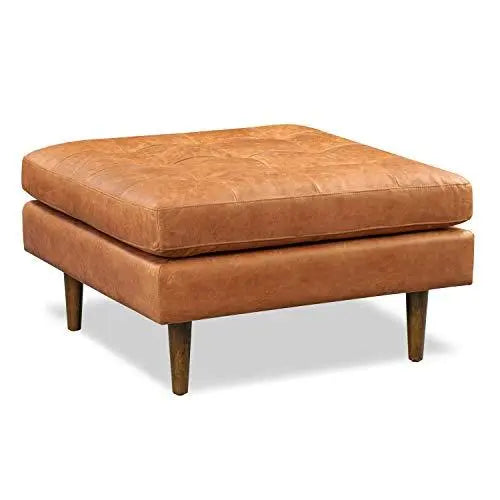 POLY and BARK Napa Italian Leather Modern Ottoman - Cognac Tan POLY & BARK