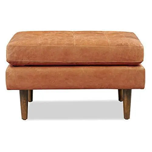 POLY and BARK Napa Italian Leather Modern Ottoman - Cognac Tan POLY & BARK