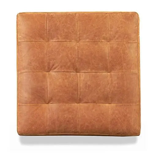 POLY and BARK Napa Italian Leather Modern Ottoman - Cognac Tan POLY & BARK