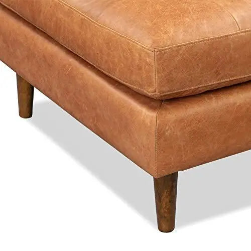 POLY and BARK Napa Italian Leather Modern Ottoman - Cognac Tan POLY & BARK