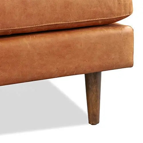 POLY and BARK Napa Italian Leather Modern Ottoman - Cognac Tan POLY & BARK