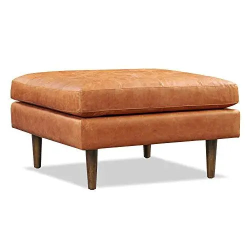 POLY and BARK Napa Italian Leather Modern Ottoman - Cognac Tan POLY & BARK