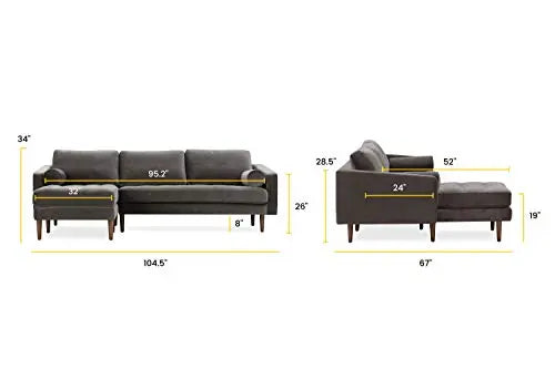 POLY and BARK Napa Sectional Sofa, Left-Facing Sofa - Concrete Velvet POLY & BARK