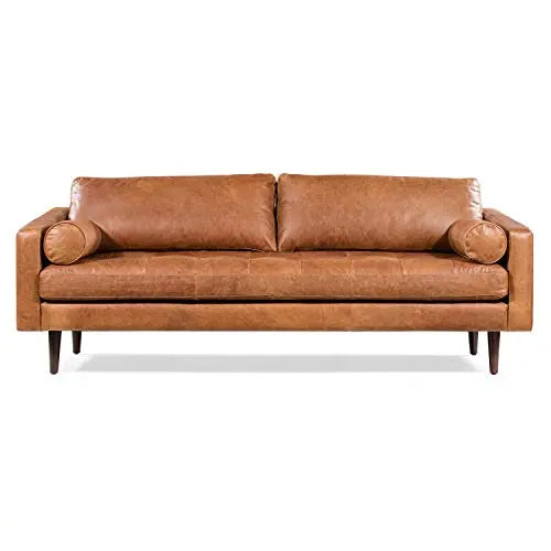 POLY and BARK Napa Sofa in Full-Grain Pure-Aniline Italian Tanned Leather - Cognac Tan POLY & BARK