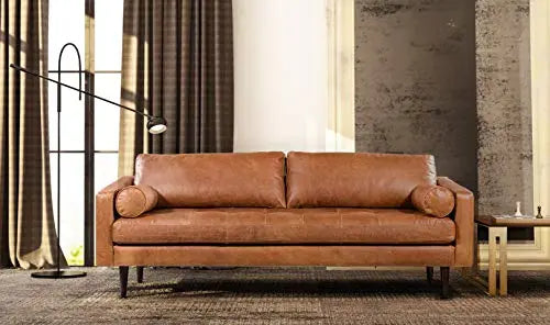 POLY and BARK Napa Sofa in Full-Grain Pure-Aniline Italian Tanned Leather - Cognac Tan POLY & BARK