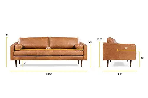 POLY and BARK Napa Sofa in Full-Grain Pure-Aniline Italian Tanned Leather - Cognac Tan POLY & BARK
