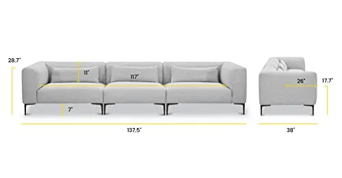 POLY and BARK Sofa | Sola Modular 3 Piece Modern Sofa - Soho Grey POLY & BARK
