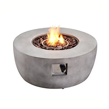 Peaktop Concrete Propane Gas Fire Pit Table with ETL Certification, PVC Cover and Lava Rocks - Light Gray Peaktop