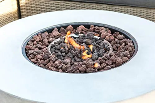 Peaktop Concrete Propane Gas Fire Pit Table with ETL Certification, PVC Cover and Lava Rocks - Light Gray Peaktop