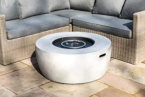 Peaktop Concrete Propane Gas Fire Pit Table with ETL Certification, PVC Cover and Lava Rocks - Light Gray Peaktop