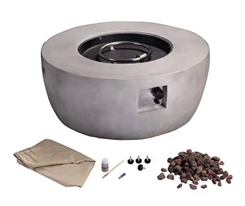 Peaktop Concrete Propane Gas Fire Pit Table with ETL Certification, PVC Cover and Lava Rocks - Light Gray Peaktop