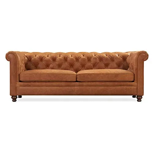 Poly and BARK Lyon Sofa Tufted Italian Leather Cognac Tan Môdern