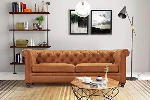 Poly and BARK Lyon Sofa | Tufted Full-Grain Italian Tanned Leather - Cognac Tan POLY & BARK