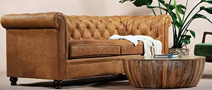 Poly and BARK Lyon Sofa | Tufted Full-Grain Italian Tanned Leather - Cognac Tan POLY & BARK