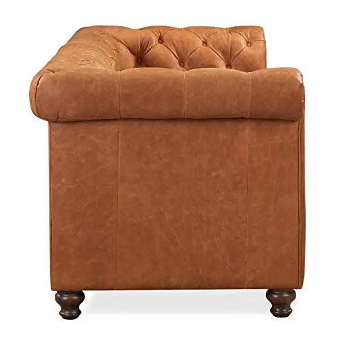 Poly and BARK Lyon Sofa | Tufted Full-Grain Italian Tanned Leather - Cognac Tan POLY & BARK