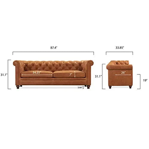 Poly and BARK Lyon Sofa | Tufted Full-Grain Italian Tanned Leather - Cognac Tan POLY & BARK