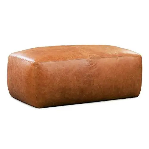 Poly and Bark Denver Modern Leather Ottoman Pouf - Cognac Tan POLY & BARK