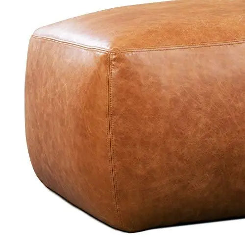 Poly and Bark Denver Modern Leather Ottoman Pouf - Cognac Tan POLY & BARK