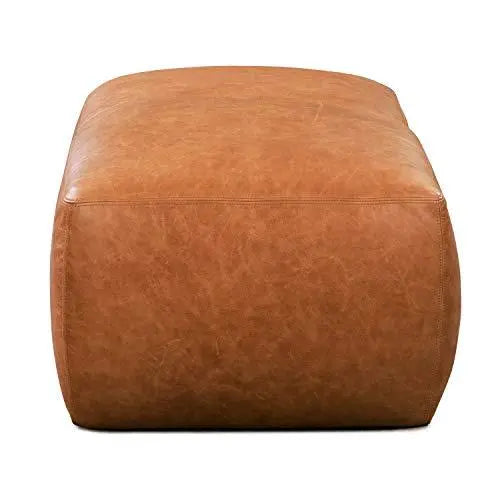 Poly and Bark Denver Modern Leather Ottoman Pouf - Cognac Tan POLY & BARK