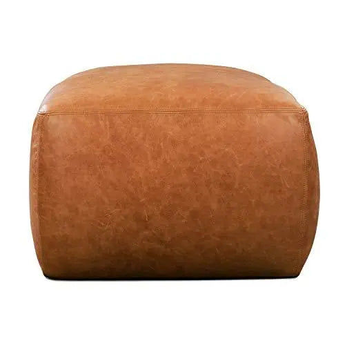 Poly and Bark Denver Modern Leather Ottoman Pouf - Cognac Tan POLY & BARK