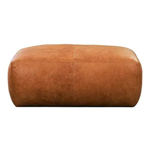 Poly and Bark Denver Modern Leather Ottoman Pouf - Cognac Tan POLY & BARK