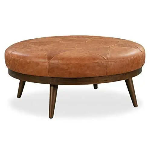 Poly and Bark Gio Modern Leather Ottoman Pouf - Cognac Tan POLY & BARK