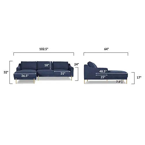 Poly and Bark Lissie Left-Facing Fabric Sectional Sofa - Chambray Blue POLY & BARK