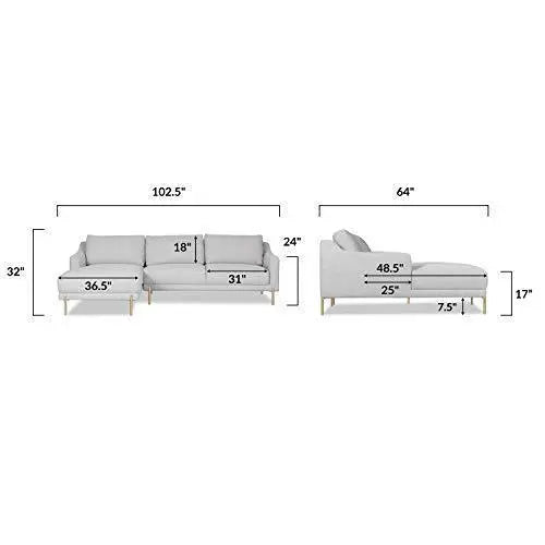 Poly and Bark Lissie Left-Facing Modern Fabric Sectional Sofa - Grey POLY & BARK