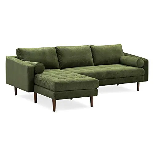 Poly and Bark Napa Fabric Sofa Sectional - Distressed Green Velvet POLY & BARK