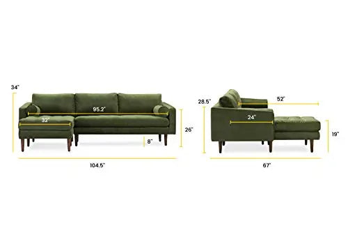 Poly and Bark Napa Fabric Sofa Sectional - Distressed Green Velvet POLY & BARK