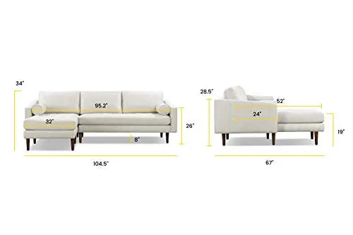 Poly and Bark Napa Sectional | Left Facing Modern Fabric Sofa - Bright Ash POLY & BARK