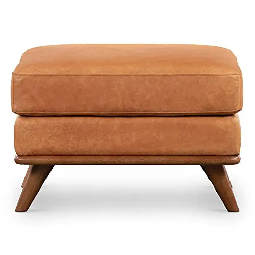 Poly and Bark Ottoman, Nolita Leather Ottoman - Cognac Tan POLY & BARK