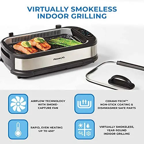 PowerXL Smokeless Grill with Tempered Glass Lid with Interchangeable Griddle Plate PowerXL