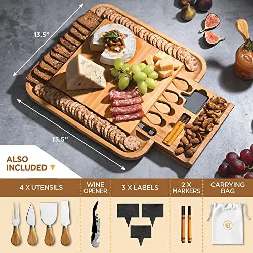 Premium Bamboo Cheese Board Set - Large Charcuterie Board Bambüsi