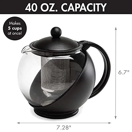 Primula Half Moon Teapot with Removable Infuser, 40 Oz - Black Primula