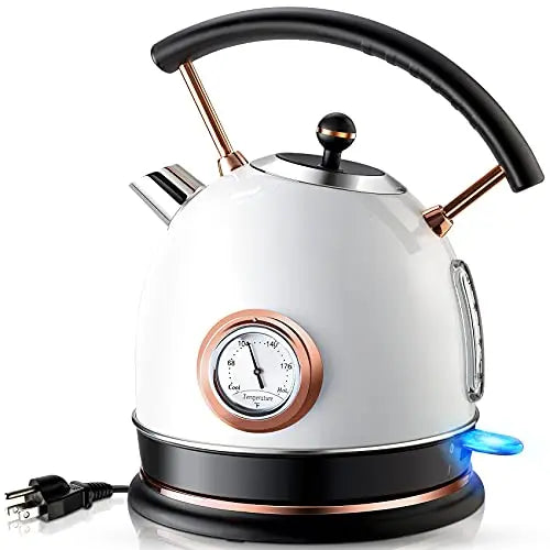 Pukomc Retro Electric Stainless Steel 1.8L Tea Kettle - White Pukomc