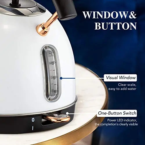 Pukomc Retro Electric Stainless Steel 1.8L Tea Kettle - White Pukomc