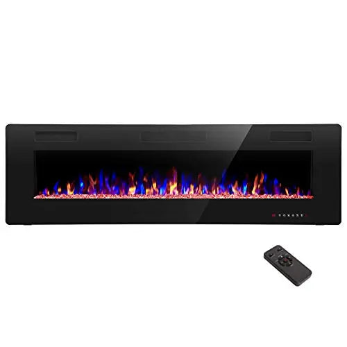 R.W.FLAME 60" Recessed and Wall Mounted Electric Fireplace, Adjustable Flame Color and Speed - Black R.W.FLAME