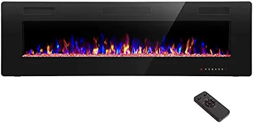 R.W.FLAME 68" Recessed and Wall Mounted Electric Fireplace, Touch Screen, Adjustable Flame Color and Speed - Black R.W.FLAME