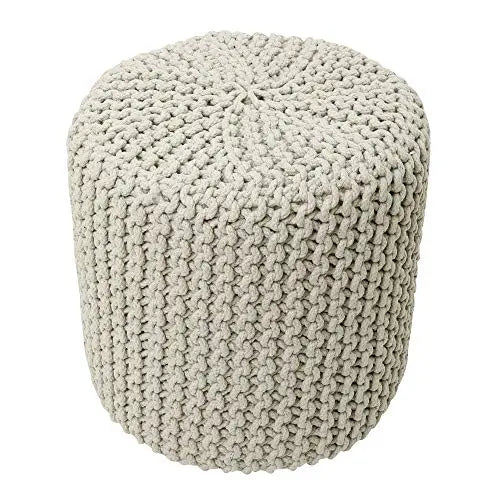 REDEARTH Cylindrical Modern Pouf | Knit Braided Footrest - Ivory REDEARTH
