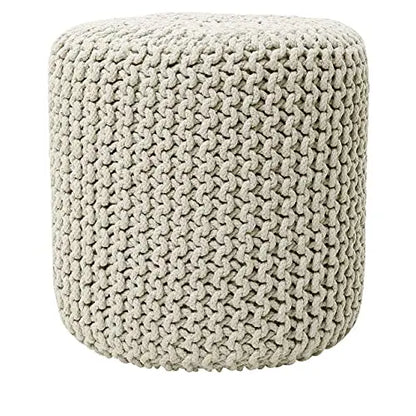 REDEARTH Cylindrical Modern Pouf | Knit Braided Footrest - Ivory REDEARTH